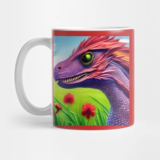 Cute Purple and Pink Baby Dragon in Flowers Mug